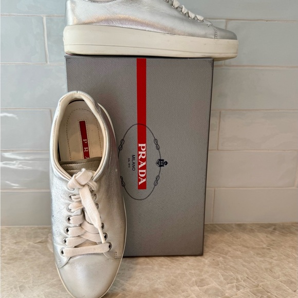 Prada Metallic Silver Sneakers - Picture 1 of 4